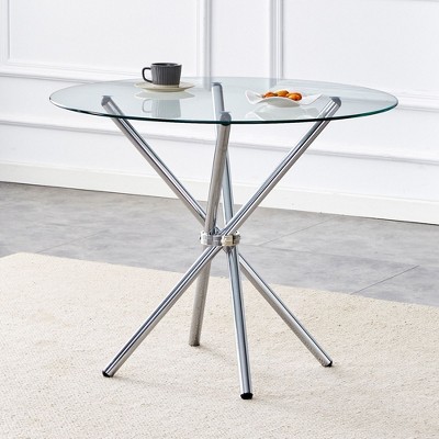 NicBex Modern Round Dining Table,Kitchen Table with Glass Tabletop and Metal Legs for 4 Seaters,Silver/Gold