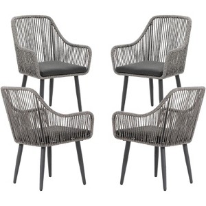 SUGOLD Outdoor Patio Dining Chairs Set of 4, Woven Rattan Chairs with Armrest & Cushions Kitchen Wicker Dining Chairs - 1 of 1