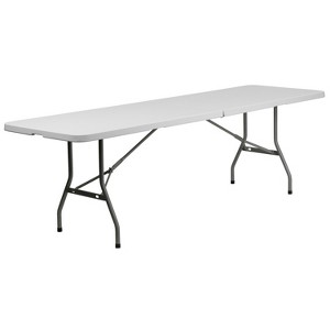 Emma and Oliver 8-Foot Bi-Fold Granite White Plastic Banquet and Event Folding Table with Handle - 1 of 4