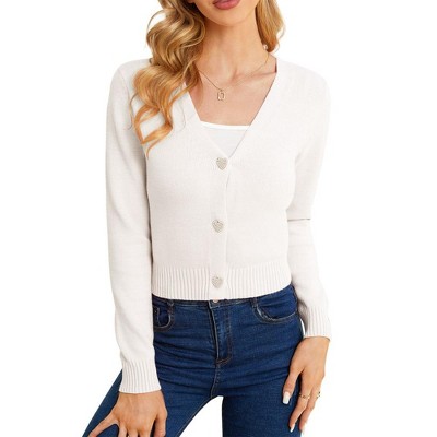 Women's Cropped Sweater Cardigan Long Sleeve V-Neck Sweater Rib Open Front Shrugs