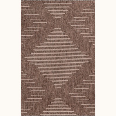 5' x 8' Brown and Ivory Geometric Synthetic Outdoor Rug