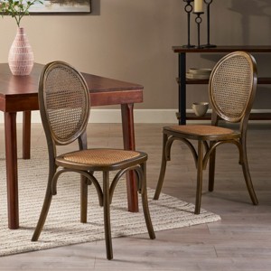 Vintage Dining Chair Set of 2 with Rattan Backrest,Dining Chair Set with Wood Frame,Armless Chair for Kitchen or Dining Room-Coolbibila - 1 of 4