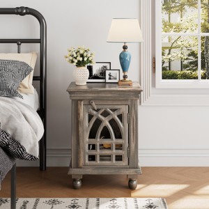 INFURNIC Nightstands 2 Drawer Farmhouse Wooden Nightstand with Metal Handles and Storage Cabinet for Bedroom, Black, 20.08"*11.81"*25.98" - 1 of 4