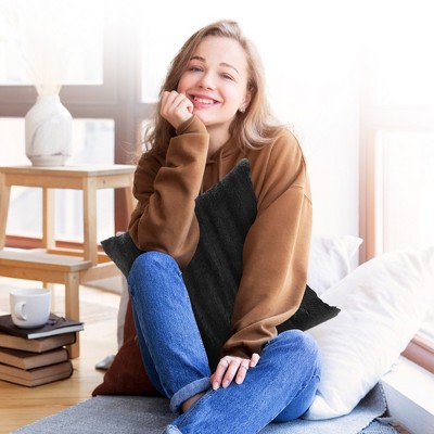 Black Faux Fur Decorative Throw Pillow Cover