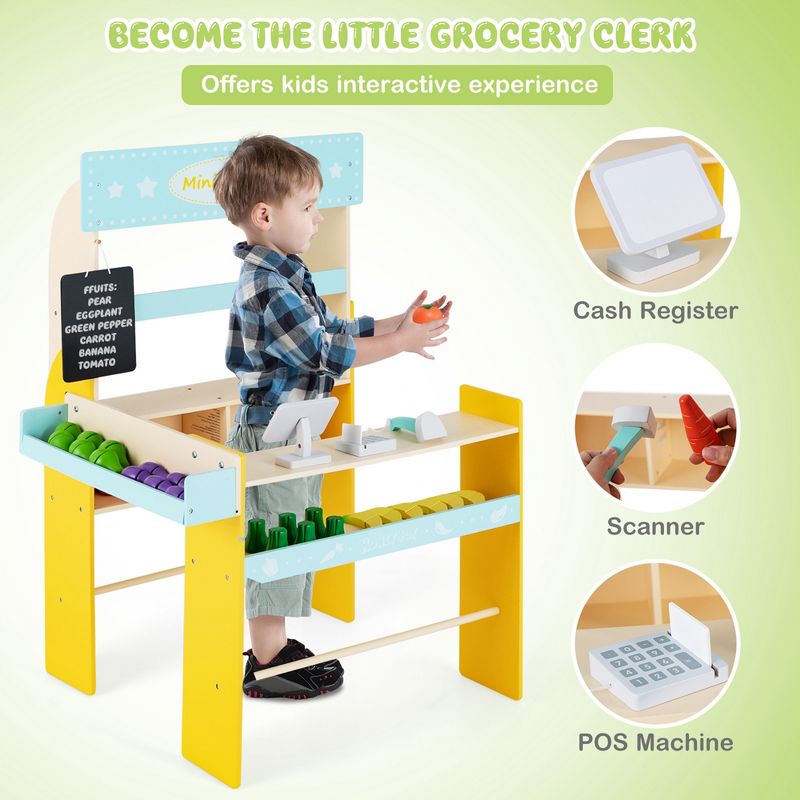 Costway Kid's Pretend Play Grocery Store Toddler Supermarket Toy Set with Cash Register, 5 of 11