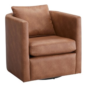 Swivel Ultra-Soft Performance Fabric Barrel Chair with Pocket Coil Seat and Reversible Cushions for Living Room - 1 of 4