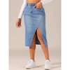 Allegra K Women's Casual High Waisted Front Slit Midi Length Denim Skirt - 2 of 4