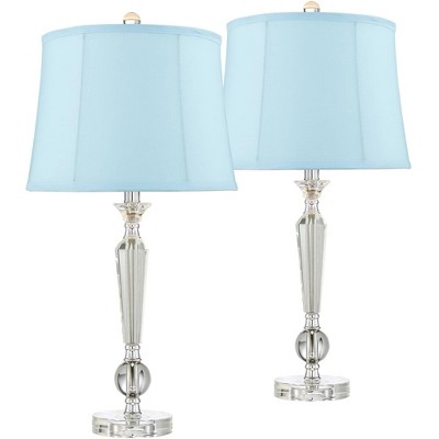 Vienna Full Spectrum Traditional Glam Table Lamps Set of 2 Candlestick Glass Crystal Blue Softback Shade Living Room Bedroom House