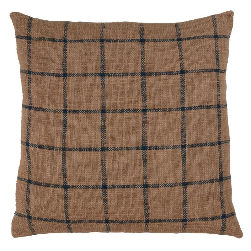 Saro Lifestyle Checkered Pillow - Down Filled, 20" Square, Natural, 1 of 4