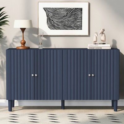 Storage Cabinet With Elegant 4 Door Sideboard And Wavy Pattern Doors, Accent Cabinet With Cylindrical Legs, Modern Cabinet-Cuddlewood