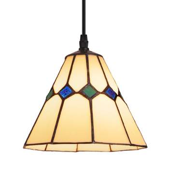 9.5" High Yerik Black Painted Iron Ceiling Pendant Lamp with Stained Glass Shade - River of Goods