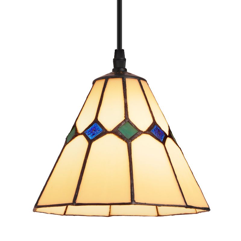 9.5&#34; High Yerik Black Painted Iron Ceiling Pendant Lamp with Stained Glass Shade - River of Goods, 1 of 9