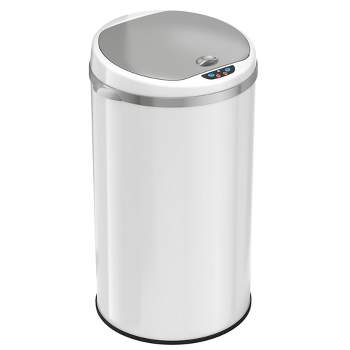 iTouchless Sensor Kitchen Trash Can with AbsorbX Odor Filter Round 8 Gallon White Stainless Steel
