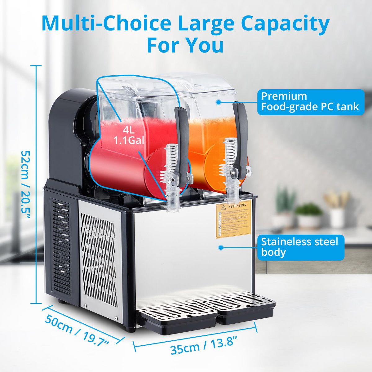 Dual Tank Slushie Machine, Commercial Slush Maker, Self-Cleaning Frozen Drink Machine for Margaritas, Smoothies, Bars, Cafes - thumbnail 3