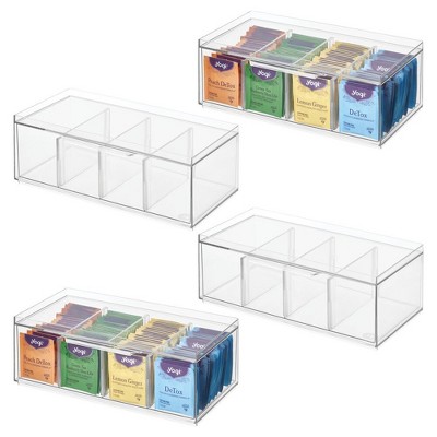 iDesign Set of 4 Stackable 4-Section Tea Storage Drawers - Clear