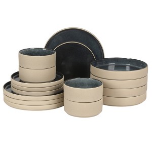 Gibson Elite Liberty Bay 16-Piece Stoneware Dinnerware Set – Reactive Glaze, Stackable Plates & Bowls, Service for 4 - 1 of 4