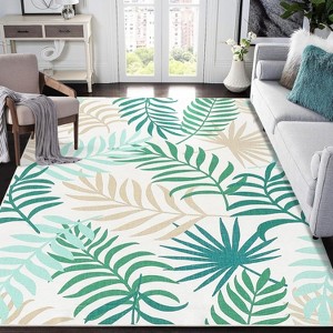 Washable Runner Rug, Non-Slip Modern Leaves Hallway Carpet, Soft Low Pile Foldable Floor Mat for Entryway, Laundry - 1 of 4