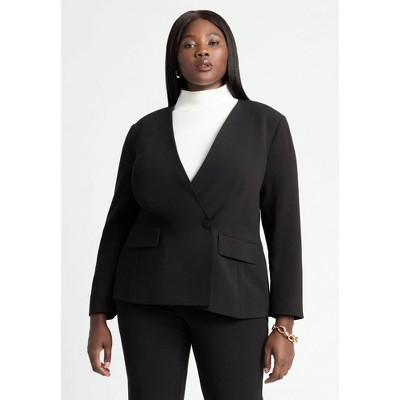 ELOQUII Women's Plus Size The 365 Semi Stretch Double Breast Collarless Blazer