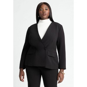 ELOQUII Women's Plus Size The 365 Semi Stretch Double Breast Collarless Blazer - 1 of 4