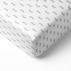 Bacati - Mustache Gray Muslin 100 percent Cotton Universal Baby US Standard Crib or Toddler Bed Fitted Sheet - 1 of 4
