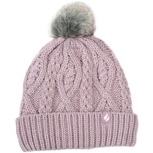 Women's Brina Solid Cable Knit Roll Up Hat with Pom-Pom - 1 of 3