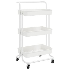CLIHOME 33.5 in. H 3 Tiers Metal Foldable Rolling Utility Cart Kitchen Trolley - 1 of 4