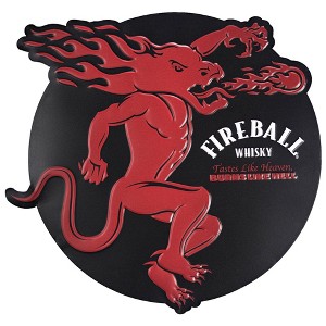 16" x 15.5" Fireball Whisky Embossed Metal Sign Black/Red - American Art Decor: Cinnamon Liquor Logo, Man Cave Decor, Saw-Tooth Hanger - 1 of 4