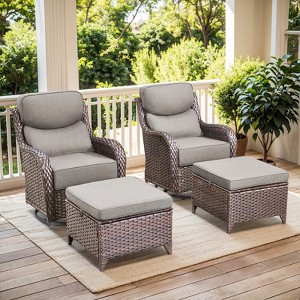 Gymojoy Outdoor Patio Swivel Chairs Glider Chair Set with 6" Thick Cushions Glider Chairs and Ottoman for Garden - 1 of 4