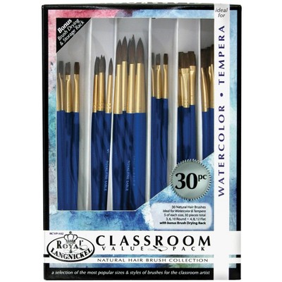 Royal & Langnickel Natural Brushes Classroom Value Pack, Assorted Size, Set of 30