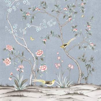 Tempaper & Co. 108"x78" Chinoiserie Garden Ice Blue Removable Peel and Stick Vinyl Wall Mural