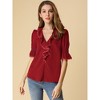 INSPIRE CHIC Women's Ruffle V Neck Puff Sleeve Summer Casual Chiffon Peasant Top - image 3 of 4