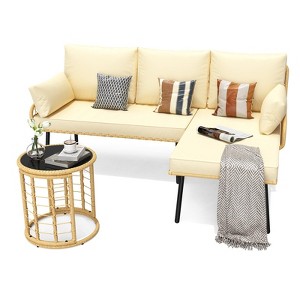 3-Piece l-Shaped Patio Furniture Set, All-Weather Outdoor Sectional Sofa with Cushions & Glass Coffee Table - 1 of 4