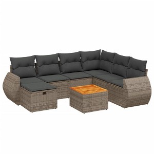 vidaXL 8 Piece Patio Sofa Set with Cushions Gray Poly Rattan - Gray and Dark Gray 3x Corner 3x Middle Footrest Table - 1 of 4