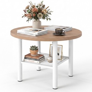 Costway Round Coffee Table, 2-Tier Modern Circular Center Table with ...