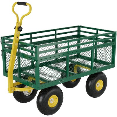 Steel Garden Wheelbarrow - Convertible Wheelbarrow, Foldable Sides, Quick-Release Hinges, Heavy Duty, Corrosion-Resistant Frame