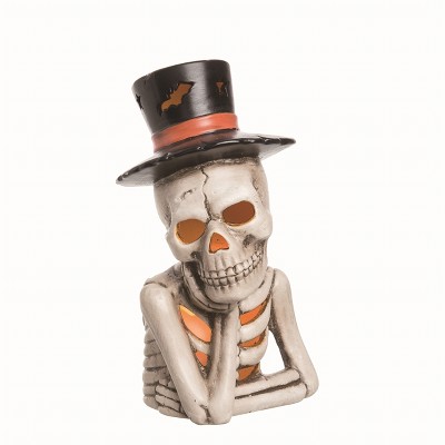 Transpac Ceramic Multicolor Halloween Light Up Top Hat Skeleton