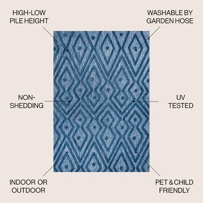 Navy Diamond Flat Woven Indoor/Outdoor Area Rug