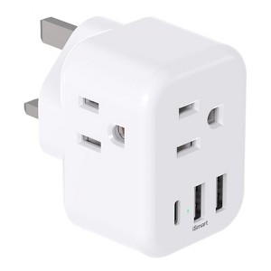 Itopfox US to UK Ireland Plug Adapter, Type G Power Adapter with 3 AC Outlets and 3 USB Ports (1 USB C), Travel Essentials for USA to Dubai Scotland - 1 of 4