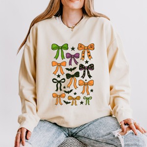 Simply Sage Market Coquette Colorful Halloween Bows Lightweight Garment Dyed Sweatshirt - 1 of 4