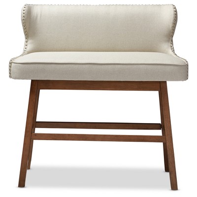 Light Beige Upholstered Walnut Wood Counter Stool