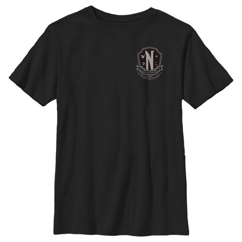 Boy's Wednesday Small Nevermore Crest Black and White T-Shirt - image 1 of 4