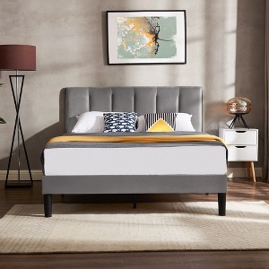 VECELO Upholstered Bed Frame with Adjustable Headboard, Heavy-Duty Platform Bed with Strong Wood Slat Support, No Box Spring Needed - 1 of 4