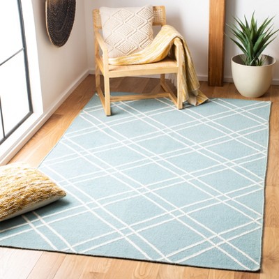 Light Blue and Ivory Geometric Wool Area Rug