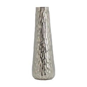 HomeRoots 19" Silver Cast Aluminum Carved Geometric Table Vase - 1 of 4