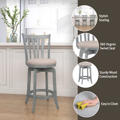 37" Blue Wire Brush Swivel Wood Counter Stool