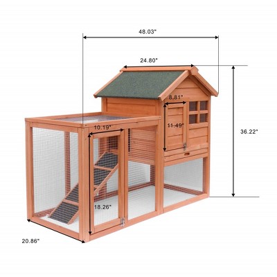 48'' Light Brown Solid Wood Chicken Coop with Ramp and Ventilation