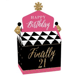Big Dot of Happiness Finally 21 Girl - Treat Box Party Favors - 21st Birthday Party Goodie Gable Boxes - Set of 12 - 1 of 4