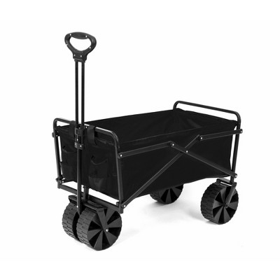 LAZY BUDDY Collapsible Utility Beach Wagon Cart with Removable Canopy  Folding Outdoor Camping Fishing Wagon, Push Pull Handle 