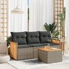 vidaXL 4 Piece Patio Sofa Set with Cushions Gray Poly Rattan - With Table - 2 of 4