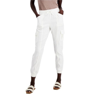 I-N-C Womens Solid Utility Casual Jogger Pants, White, X-Small